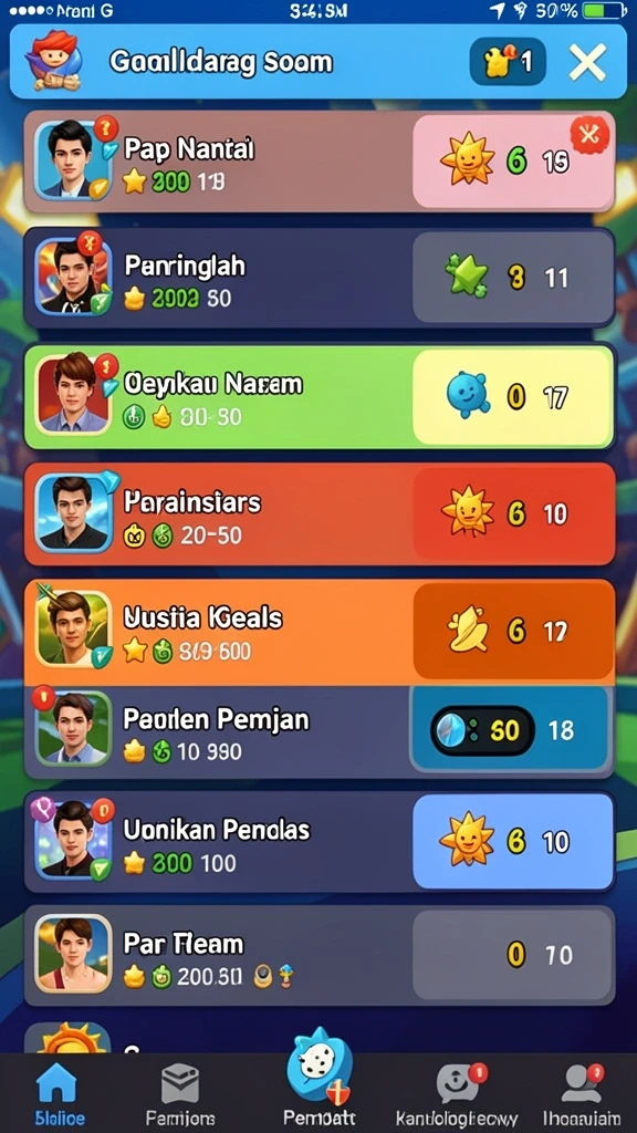 Leaderboard menunjukkan peringkat pemain secara real-time.